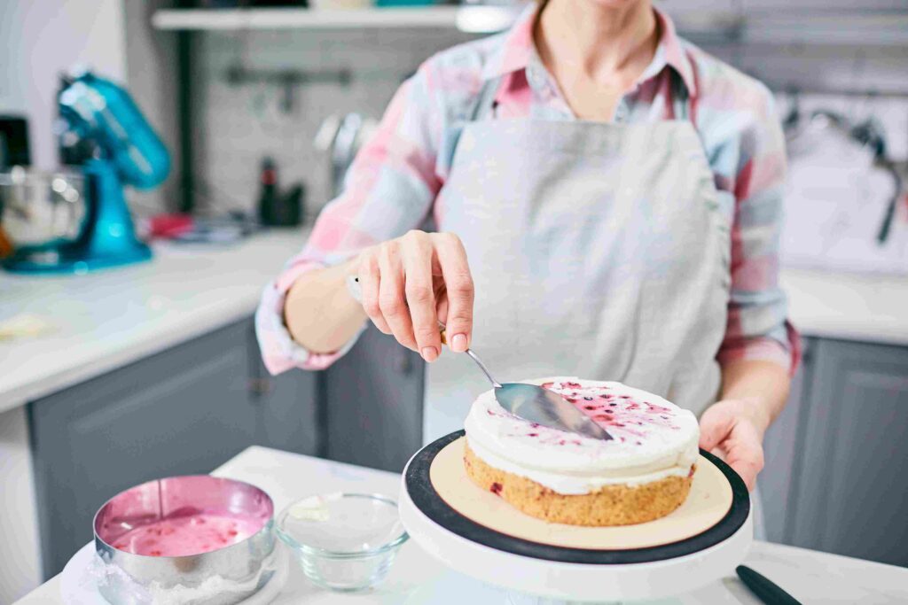 Pour the batter into the prepared pan and spread it evenly.