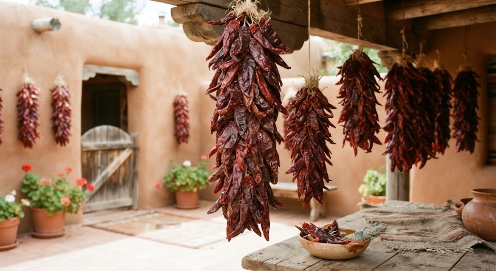 Dried New Mexican chile peppers are valued for their bright red color and balanced flavor.